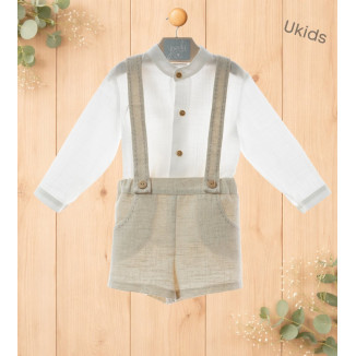 Conjunto Bebe Manga Larga Con Pantalon Art.0351 'Familia Porcelana' Lino Rosa