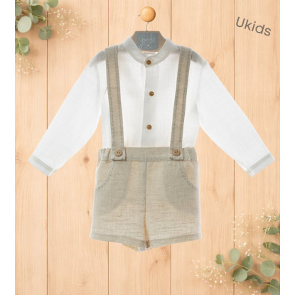 Conjunto Bebe Manga Larga Con Pantalon Art.0351 'Familia Porcelana' Lino Rosa