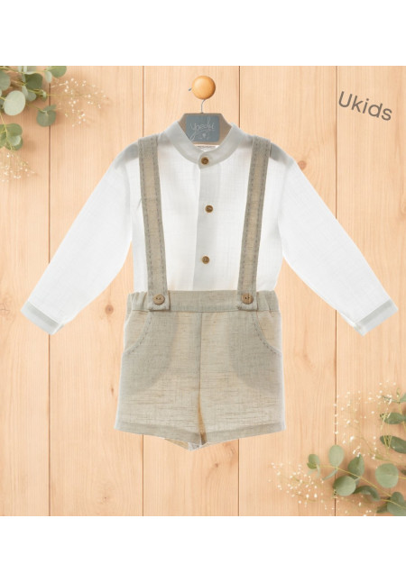Conjunto Bebe Manga Larga Con Pantalon Art.0351 'Familia Porcelana' Lino Rosa