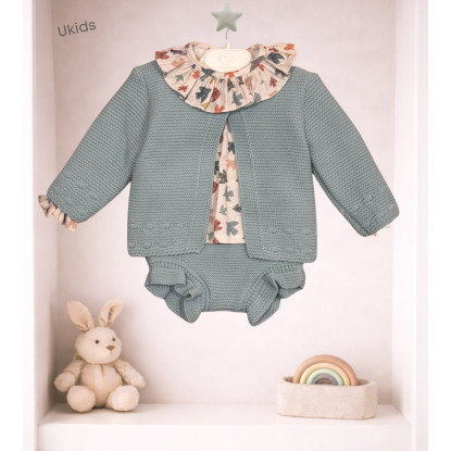 Conjunto 3 Piezas Recien Nacido Unisex Verde Empolvado