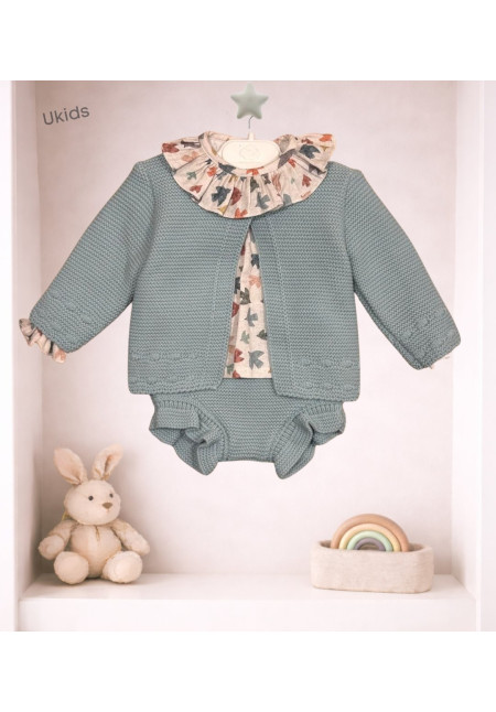 Conjunto 3 Piezas Recien Nacido Unisex Verde Empolvado