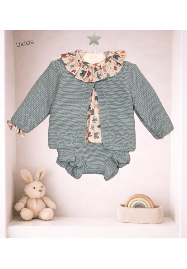 Conjunto 3 Piezas Recien Nacido Unisex Verde Empolvado
