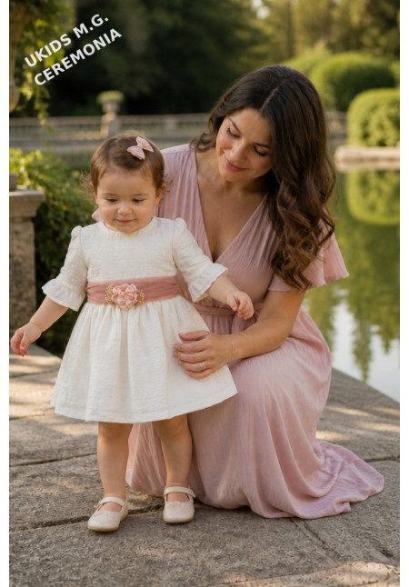 Vestido Bambula sin mangas Lazo tul Rosa