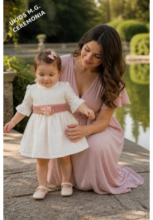 Vestido Bambula sin mangas Lazo tul Rosa
