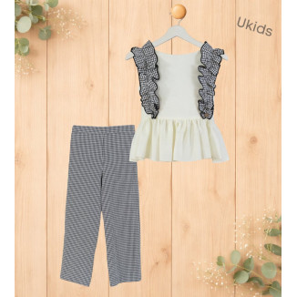 Conjunto Blusa + Pantalón Niña cuadro vichy negro y blanco