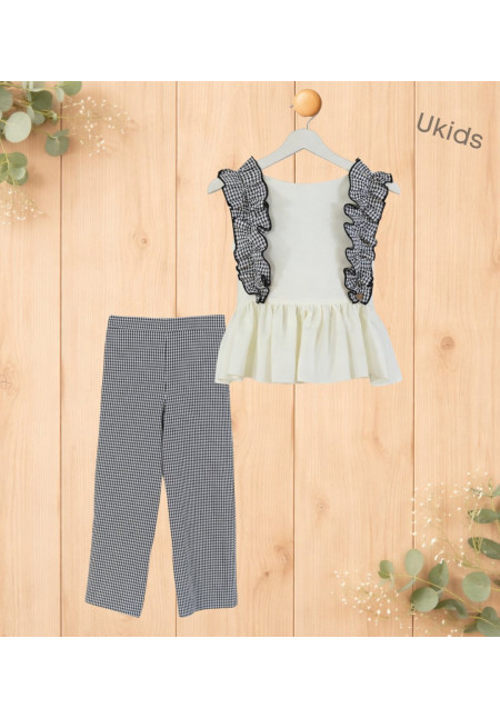 Conjunto Blusa + Pantalón Niña cuadro vichy negro y blanco