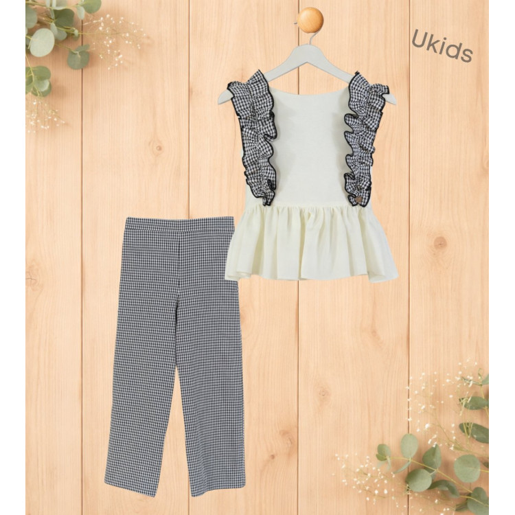 Conjunto Blusa + Pantalón Niña cuadro vichy negro y blanco