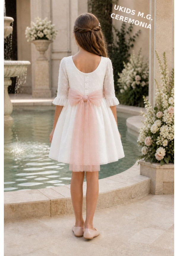 VESTIDO CEREMONIA PLUMETI GASA M/FRANCESA TUL ROSA