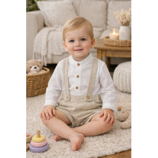 Conjunto Bebe Manga Larga Con Pantalon Art.0351 'Familia Porcelana' Lino Rosa