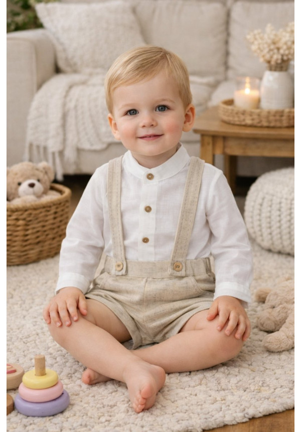 Conjunto Bebe Manga Larga Con Pantalon Art.0351 'Familia Porcelana' Lino Rosa