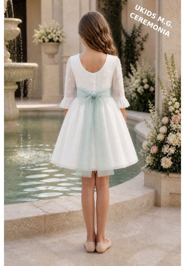 VESTIDO CEREMONIA PLUMETI GASA M/FRANCESA TUL VERDE