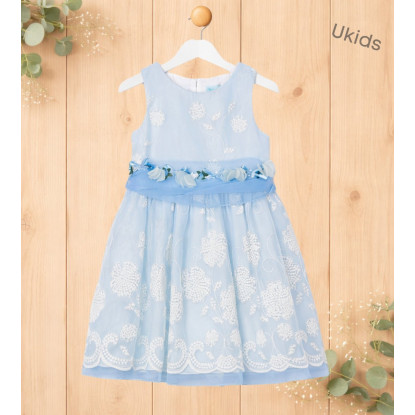 Vestido Organza Bordado Celeste