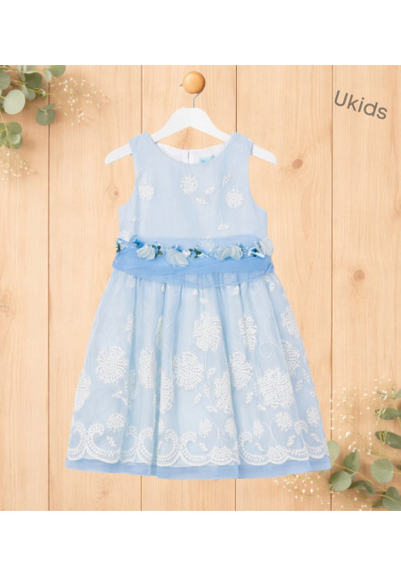 Vestido Organza Bordado Celeste