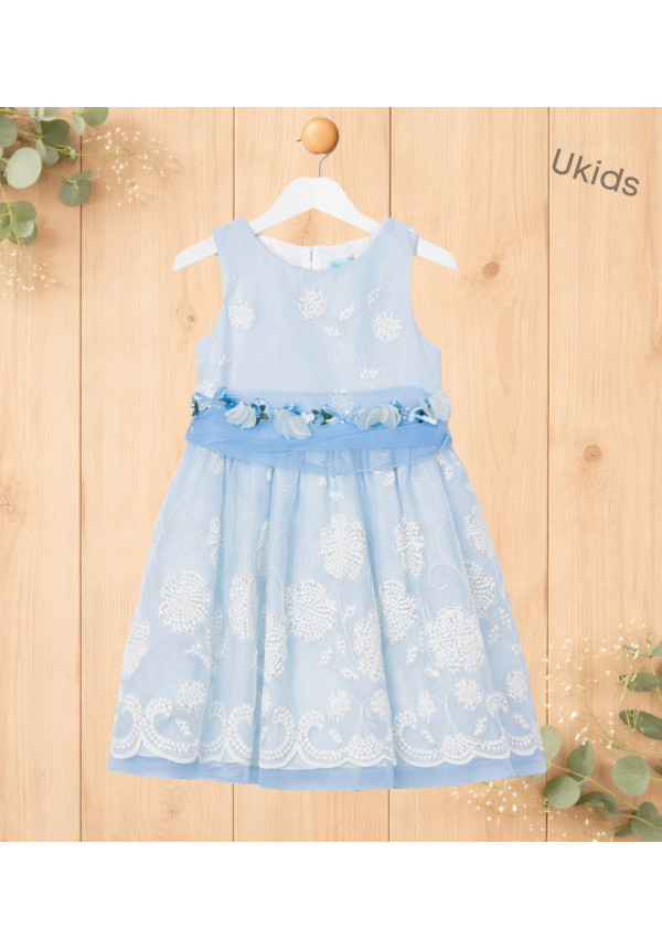 Vestido Organza Bordado Celeste