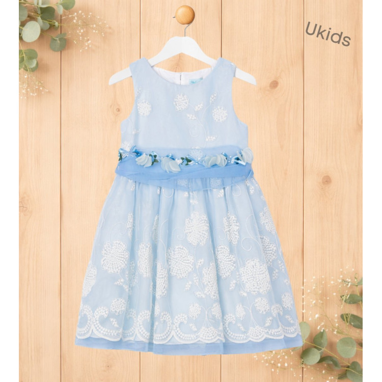 Vestido Organza Bordado Celeste