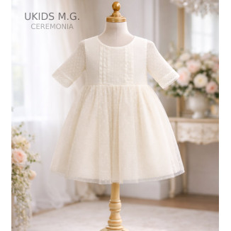 Vestido Tul Plumeti Básico sin fajín color blanco