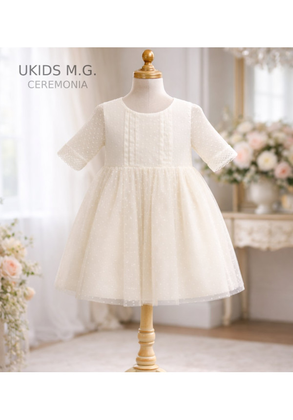 Vestido Tul Plumeti Básico sin fajín color blanco