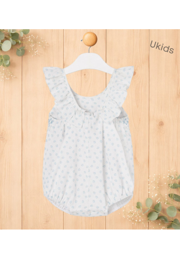 Pelele Tela C/Nido De Abeja Niña 'Eden V26' Azul Brisa