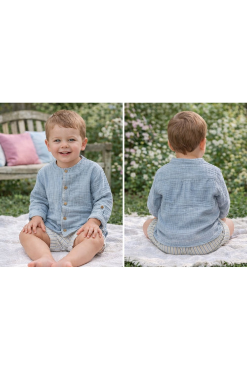 Conjunto Bebe Manga Larga Art.0359 'Familia Decoración' Celeste Empolvado