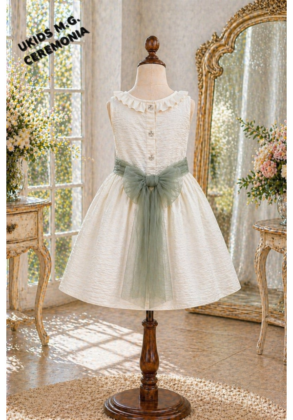 Vestido Bambula sin mangas Lazo Tul verde