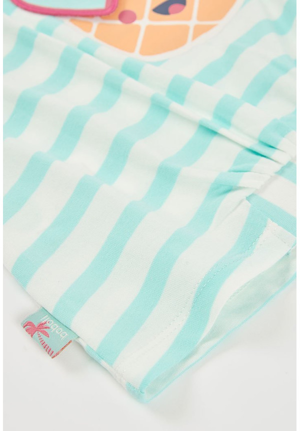 Conjunto Camiseta Punto Listada Y Bermudas Punto Flamé Niña Azul