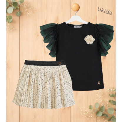 Camiseta + Falda De Niña Negro Beig