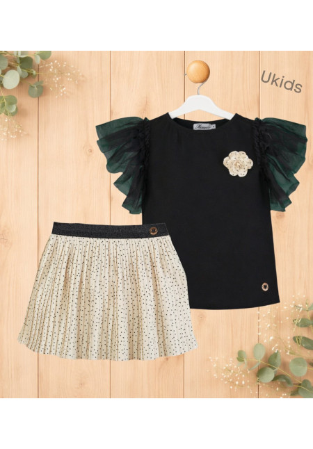 Camiseta + Falda De Niña Negro Beig