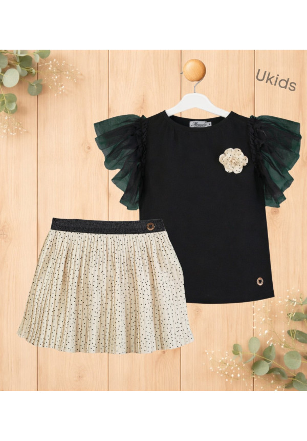 Camiseta + Falda De Niña Negro Beig