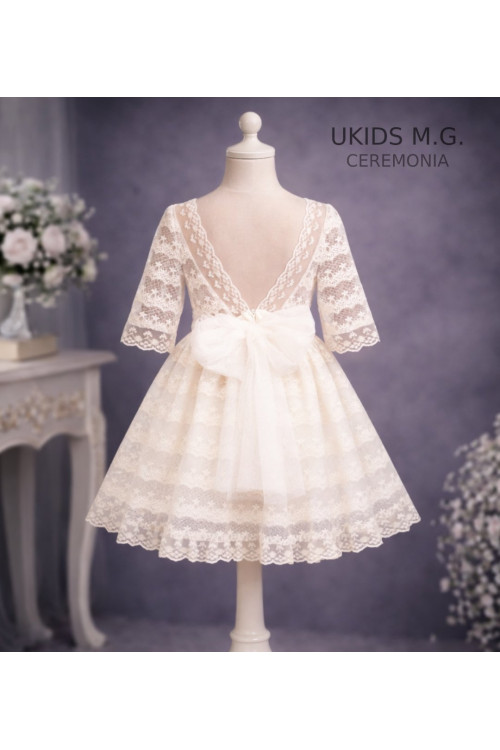 Vestido Niña Ceremonia Tul.  Color beige