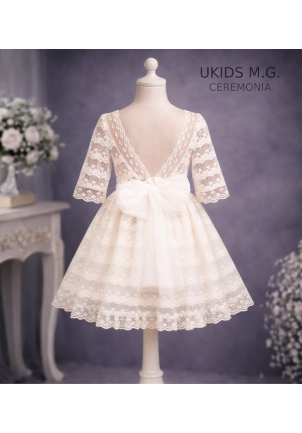 Vestido Niña Ceremonia Tul.  Color beige