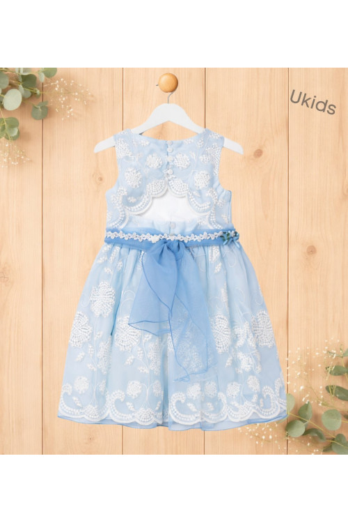 Vestido Organza Bordado Celeste