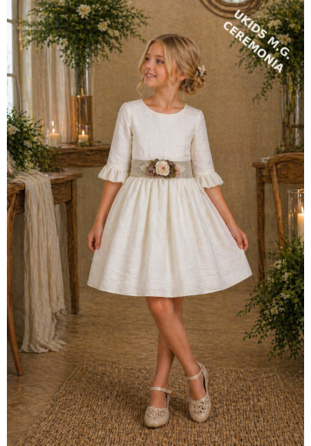 VESTIDO BÁMBULA LINO MANGA FRANCESA color arena
