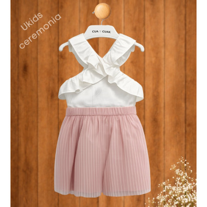 Blusa Satén Orithia + Falda Plisada  Color Rosa Empolvado